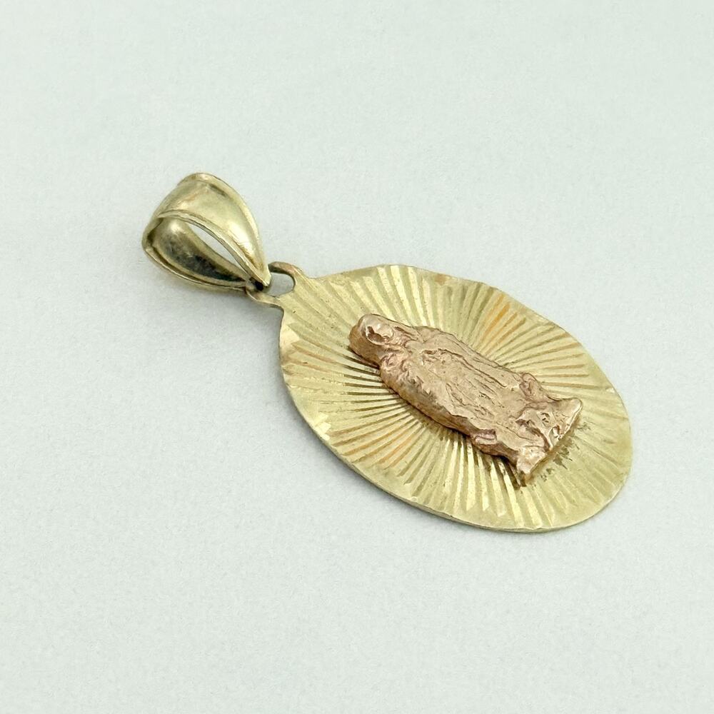 Vintage 14K Yellow Gold & Rose Gold Virgin Mother Mary Medal Religious Pendant